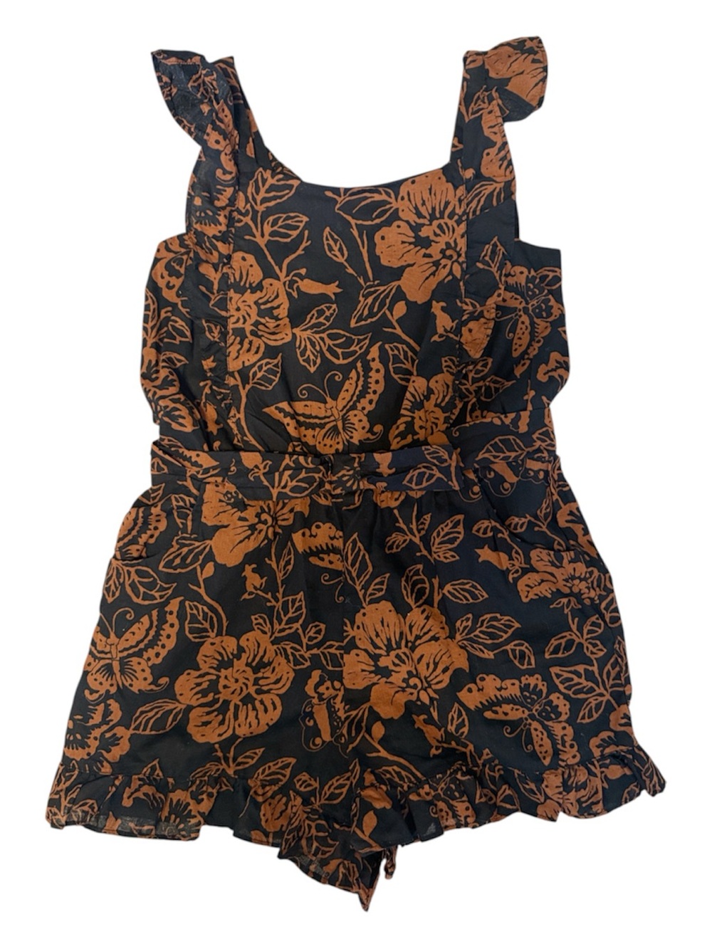 Janie and Jack Black and Rust Floral Ruffle Romper